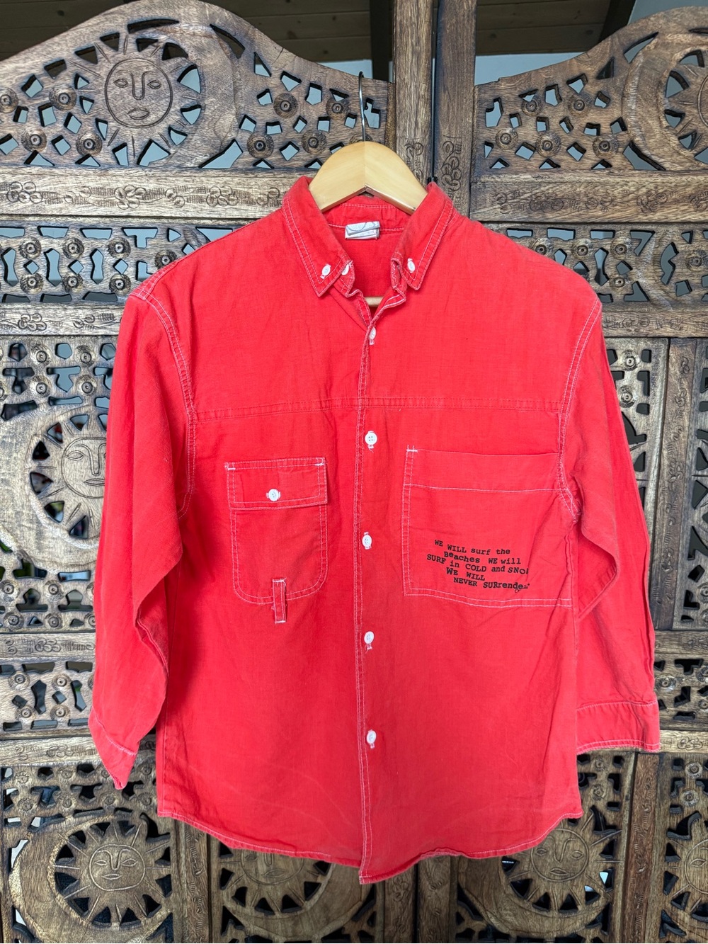 Vintage Ocean Pacific OP Red Surf Utility Button Down Shirt USA 90s Y2K Sz M